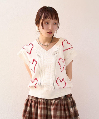 w closet 愛心刺繡 針織背心