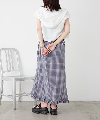 w closet 抽褶格紋吊帶連衣裙