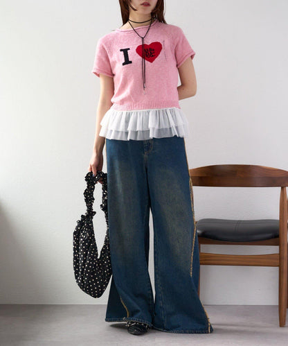 I LOVE 字母針織上衣