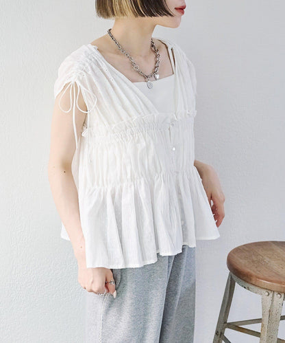 w closet 蕾絲拼接 抽繩 襯衫