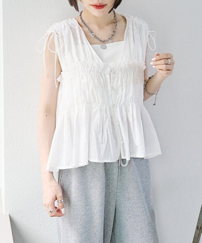 w closet 蕾絲拼接 抽繩 襯衫