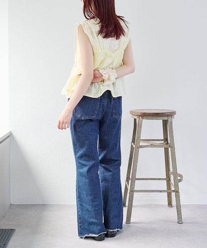 蕾絲拼接 喇叭 牛仔 褲子