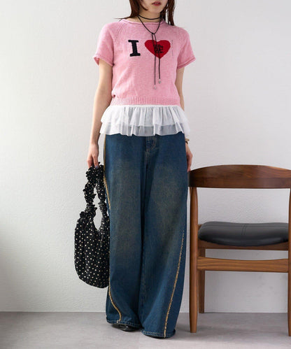 I LOVE 字母針織上衣