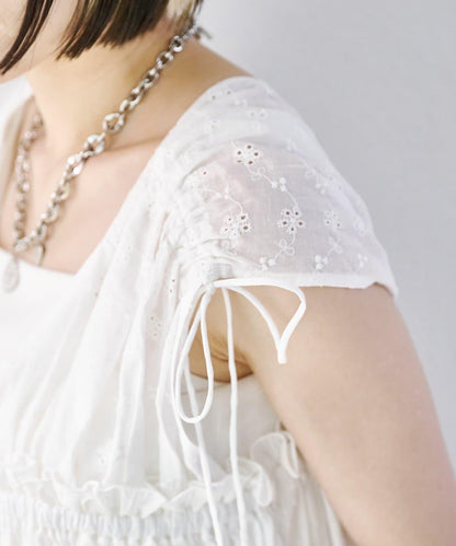 w closet 蕾絲拼接 抽繩 襯衫