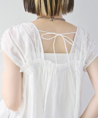 w closet 蕾絲拼接 抽繩 襯衫