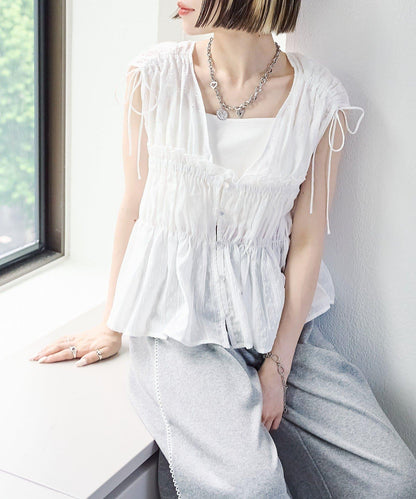 w closet 蕾絲拼接 抽繩 襯衫