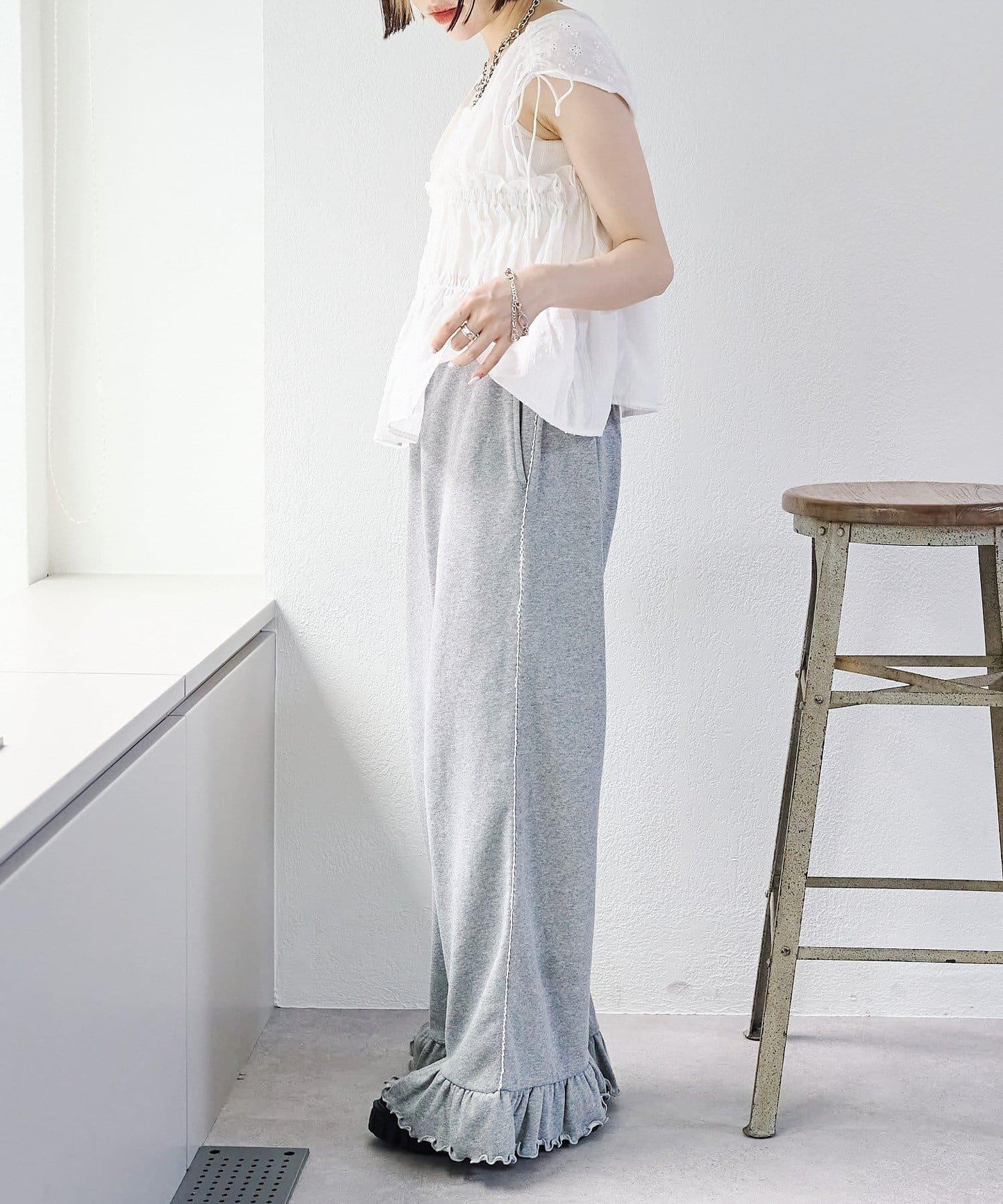 w closet 蕾絲拼接 抽繩 襯衫