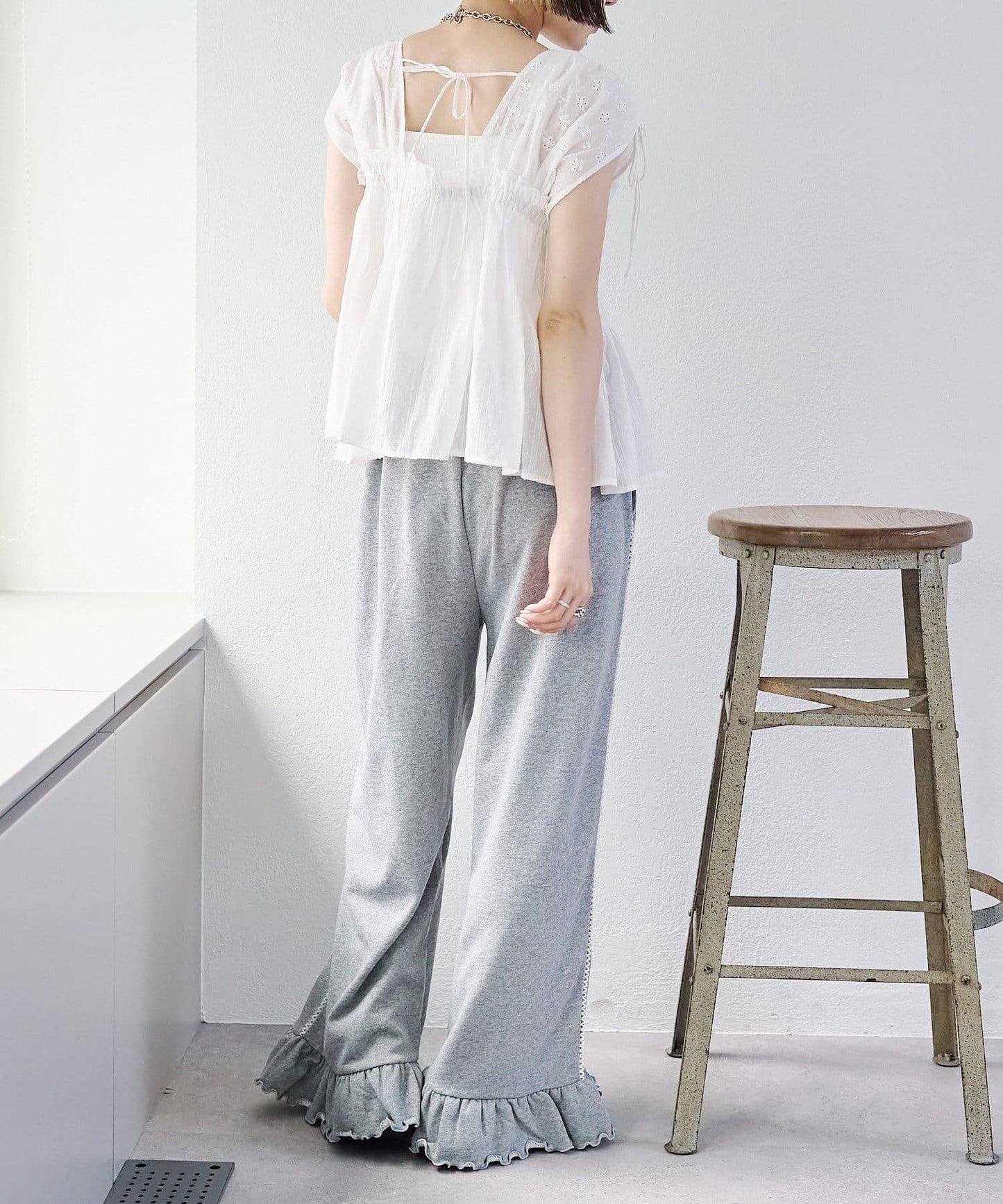 w closet 蕾絲拼接 抽繩 襯衫