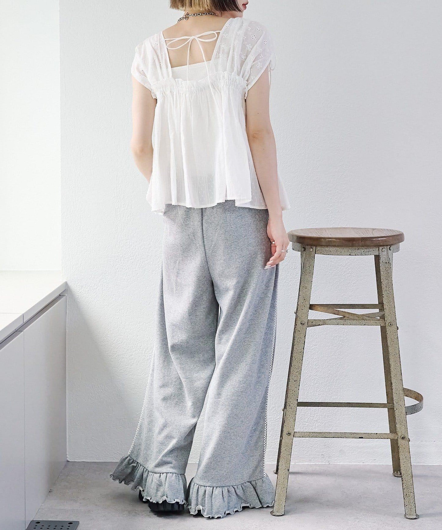 w closet 蕾絲拼接 抽繩 襯衫