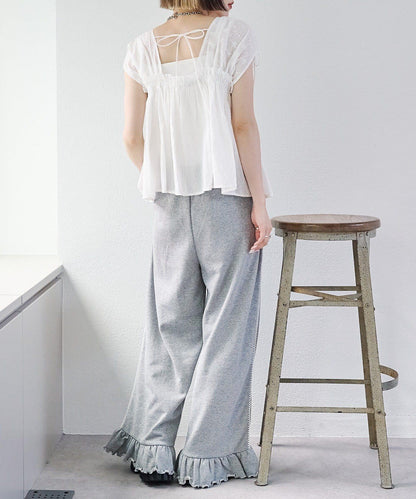 w closet 蕾絲拼接 抽繩 襯衫