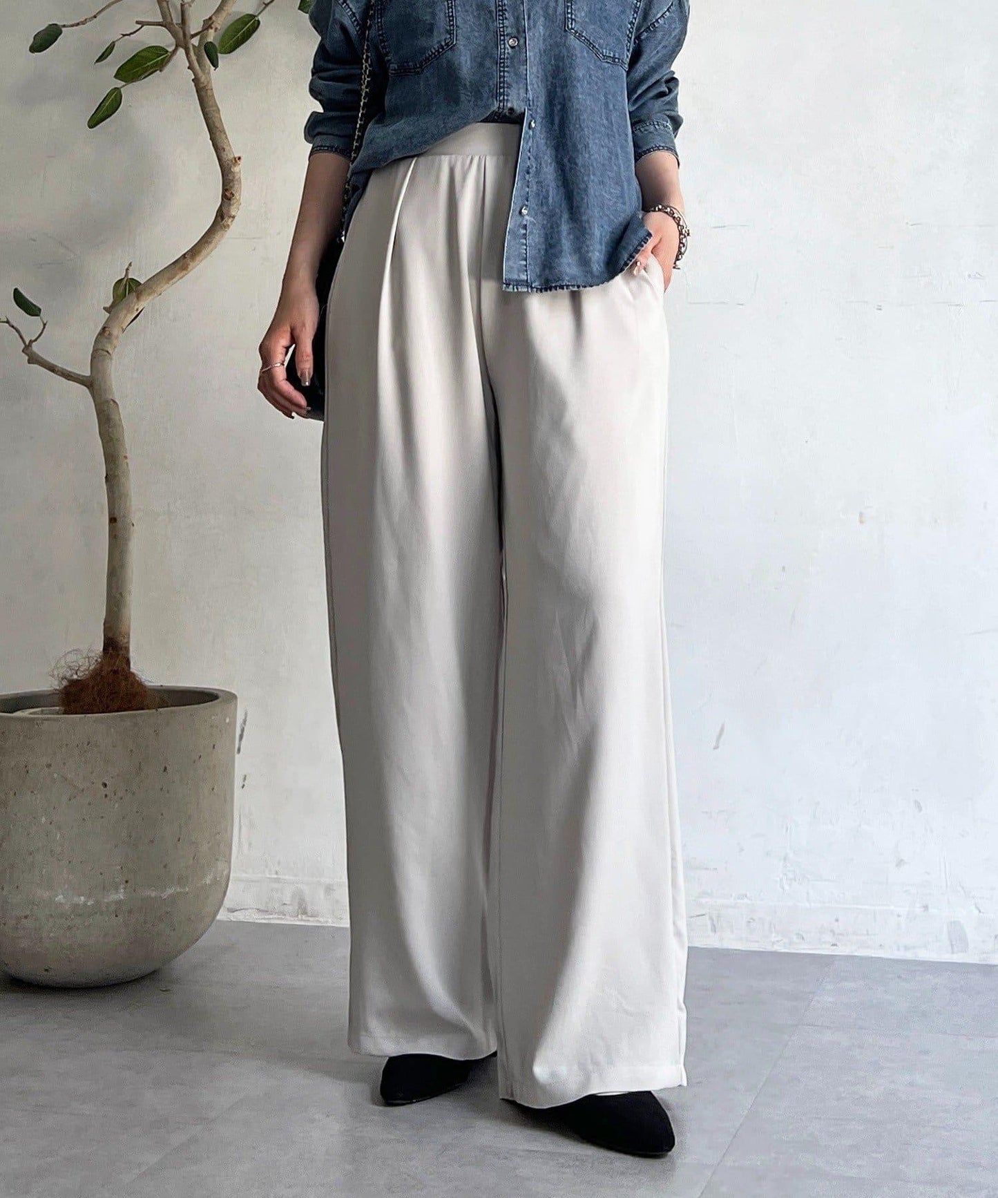 輕薄喬其紗寬鬆長褲