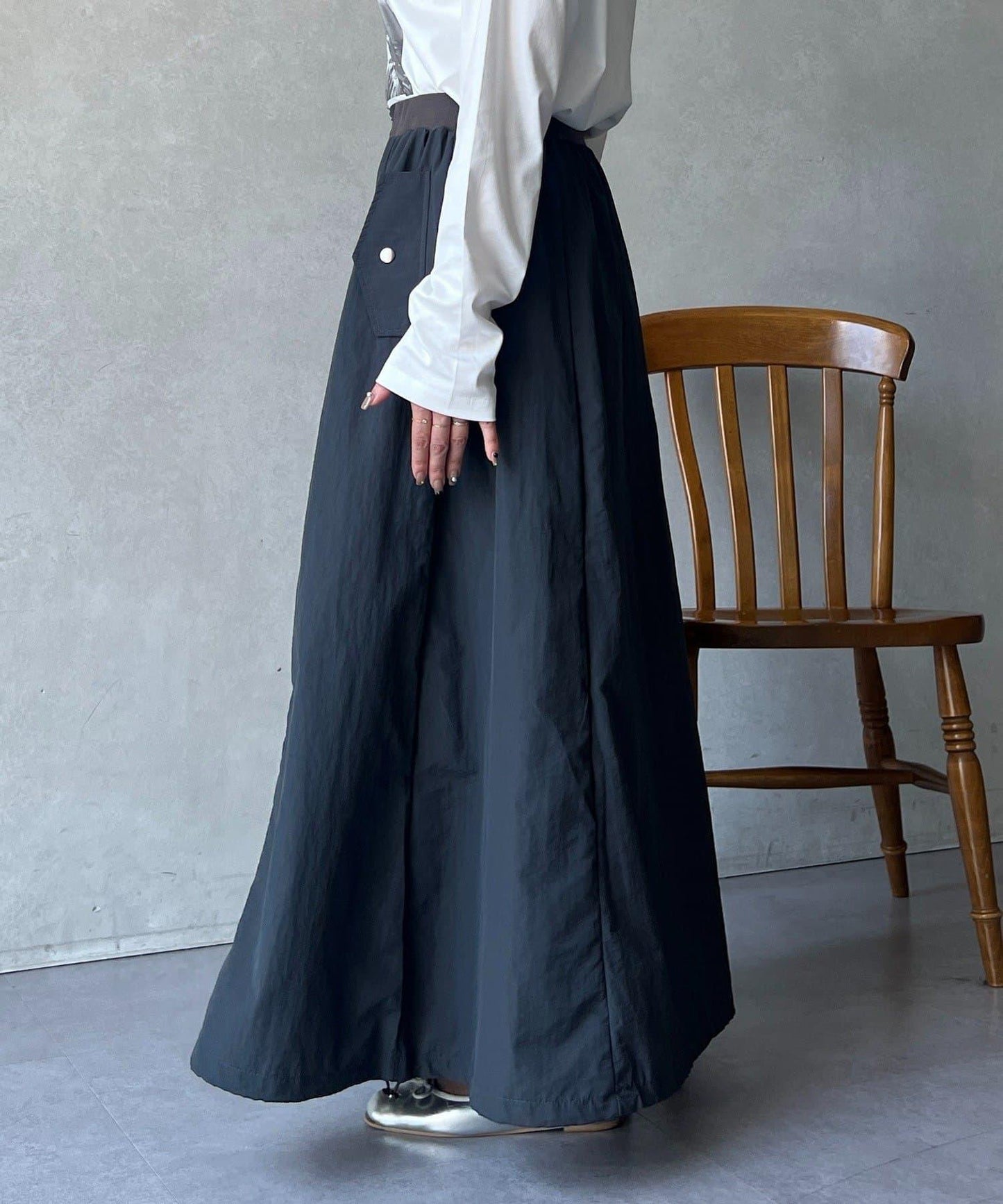 抽繩下襬工裝裙