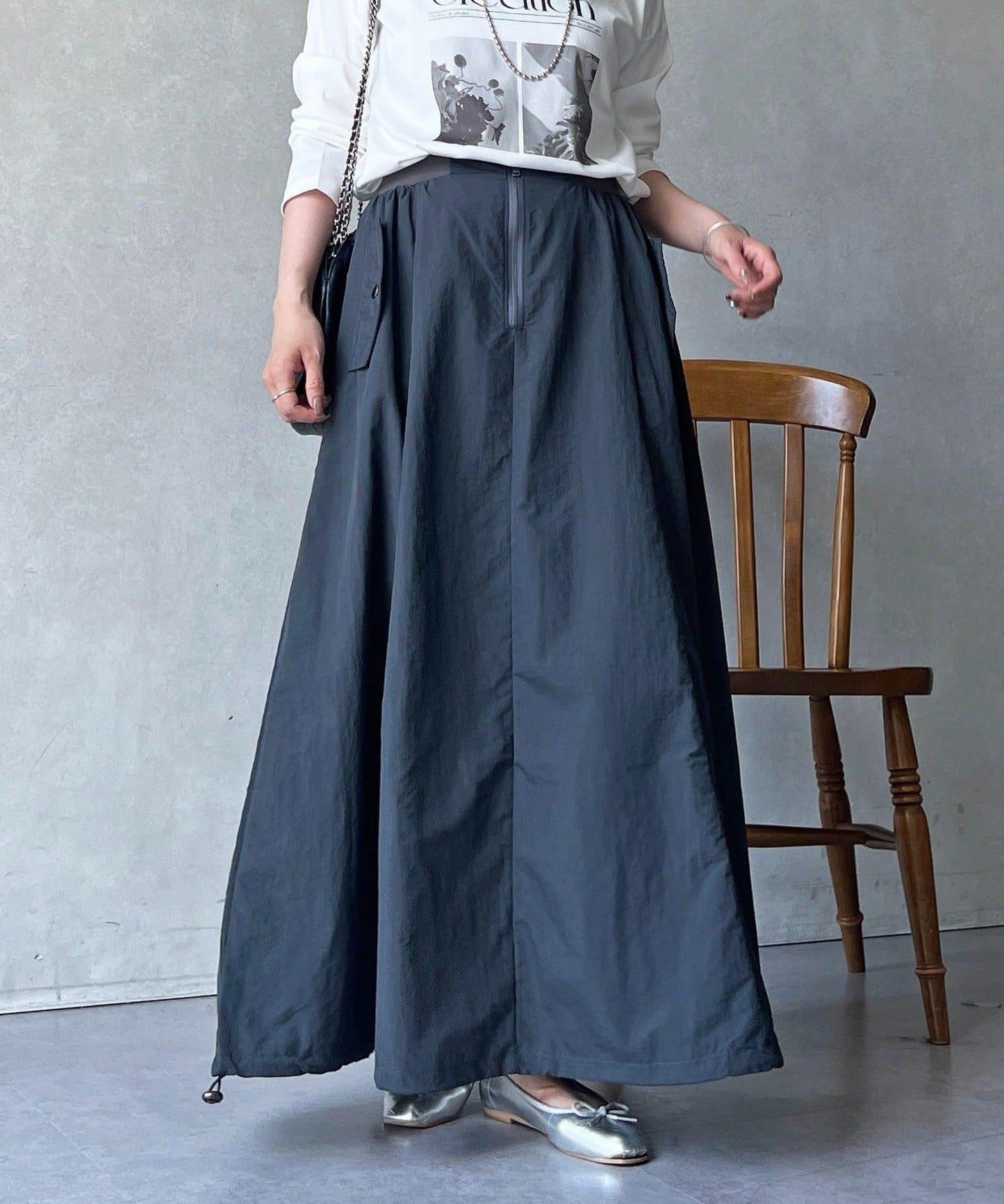 抽繩下襬工裝裙