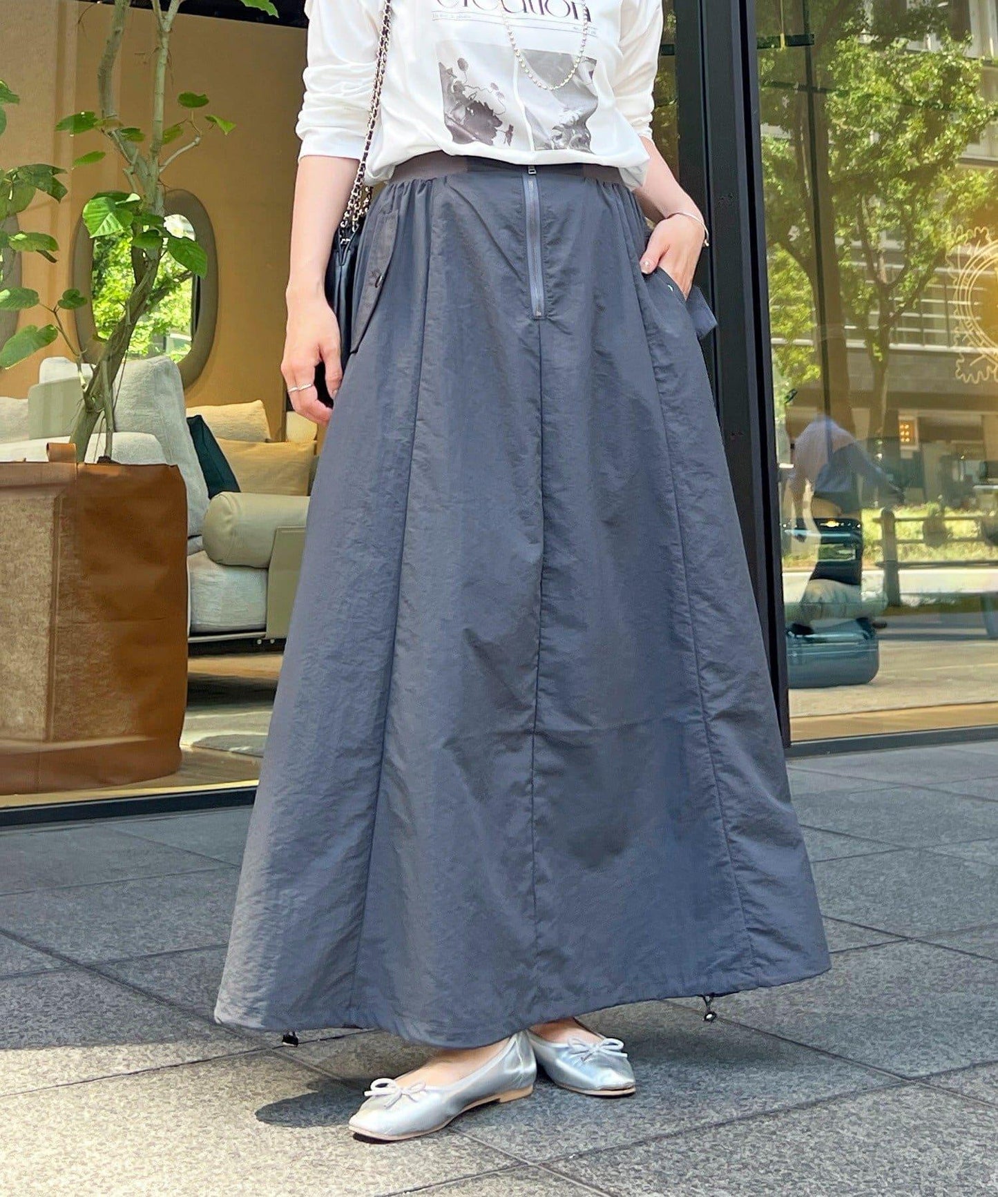 抽繩下襬工裝裙