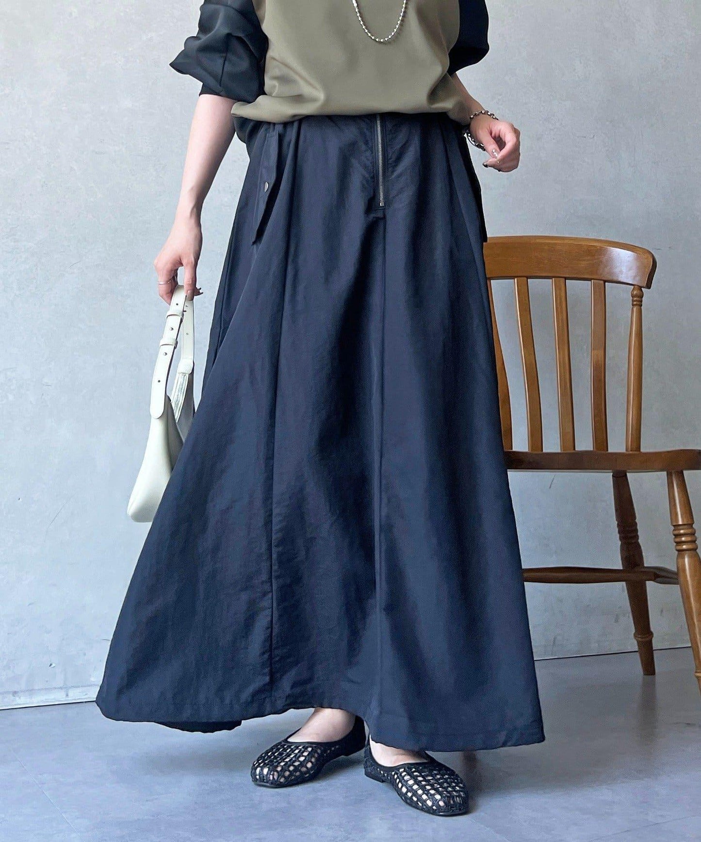 抽繩下襬工裝裙