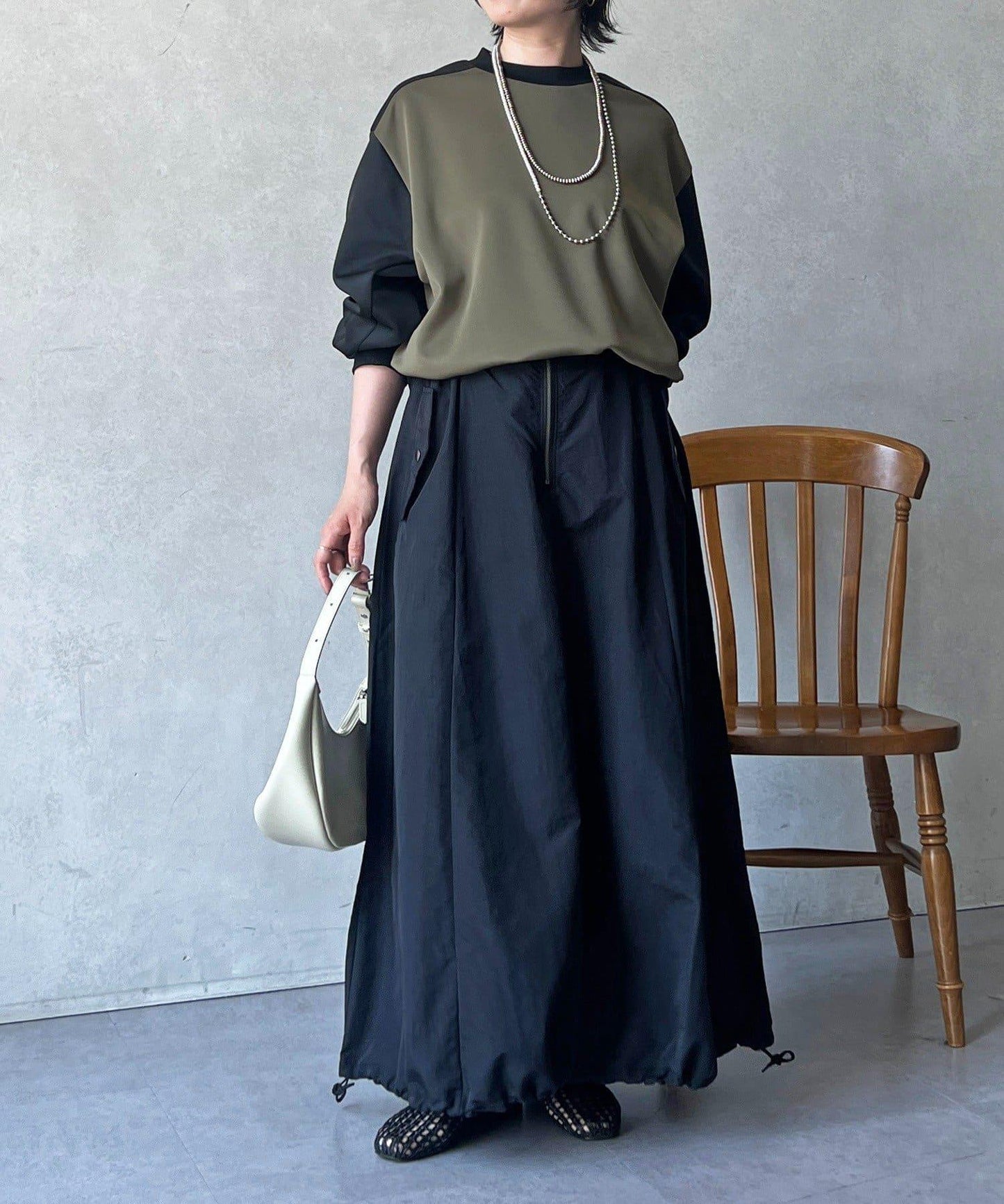 抽繩下襬工裝裙