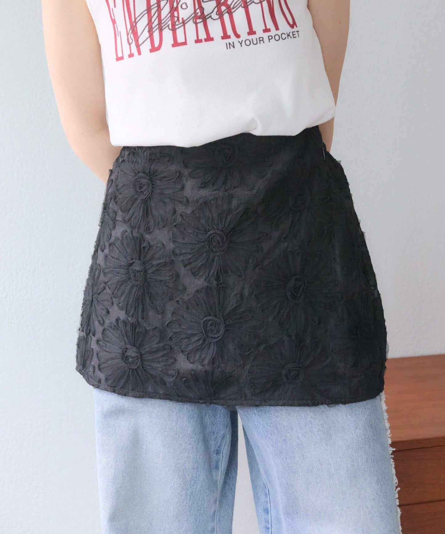 w closet 花卉蕾絲 迷你半身裙