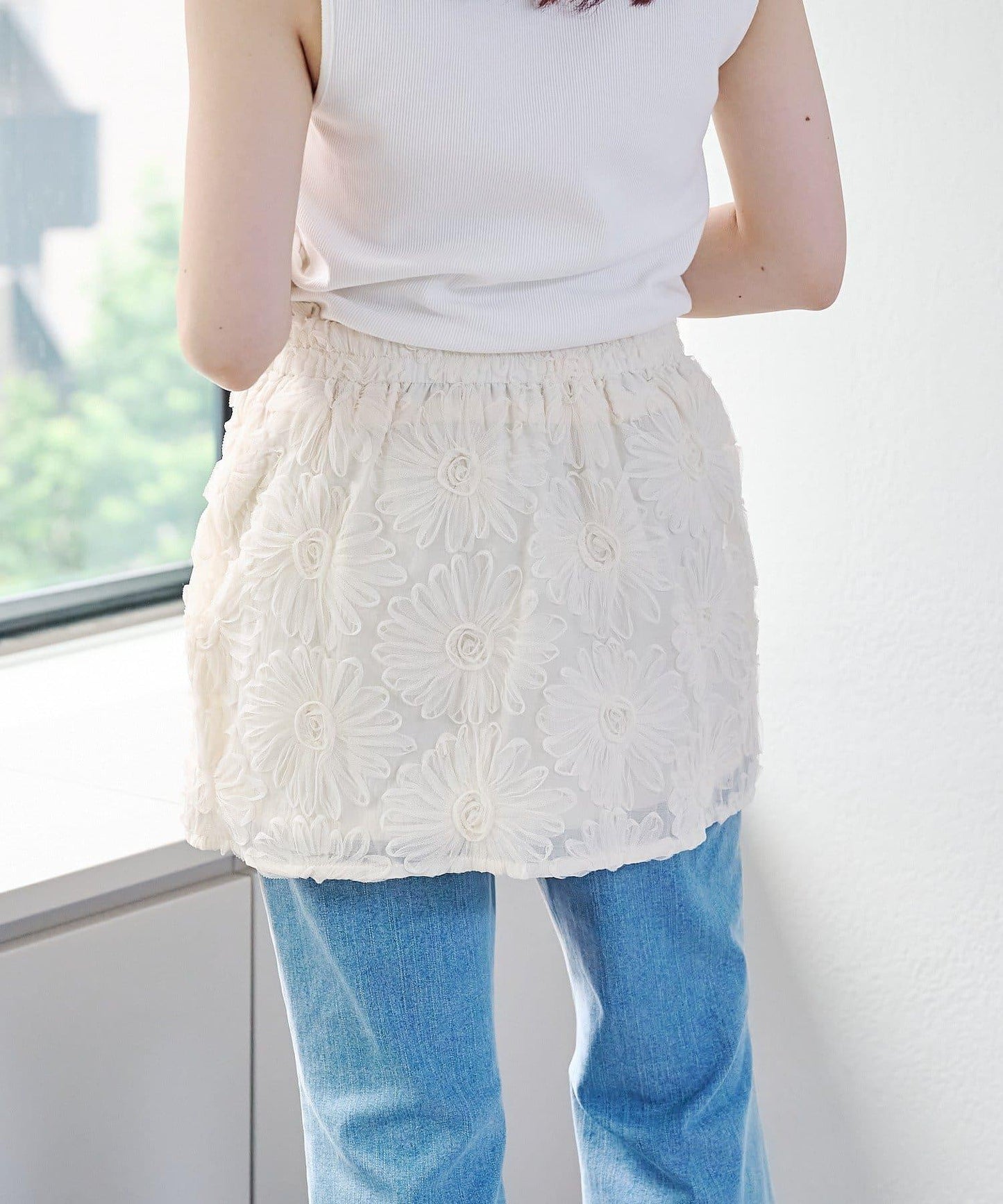 w closet 花卉蕾絲 迷你半身裙