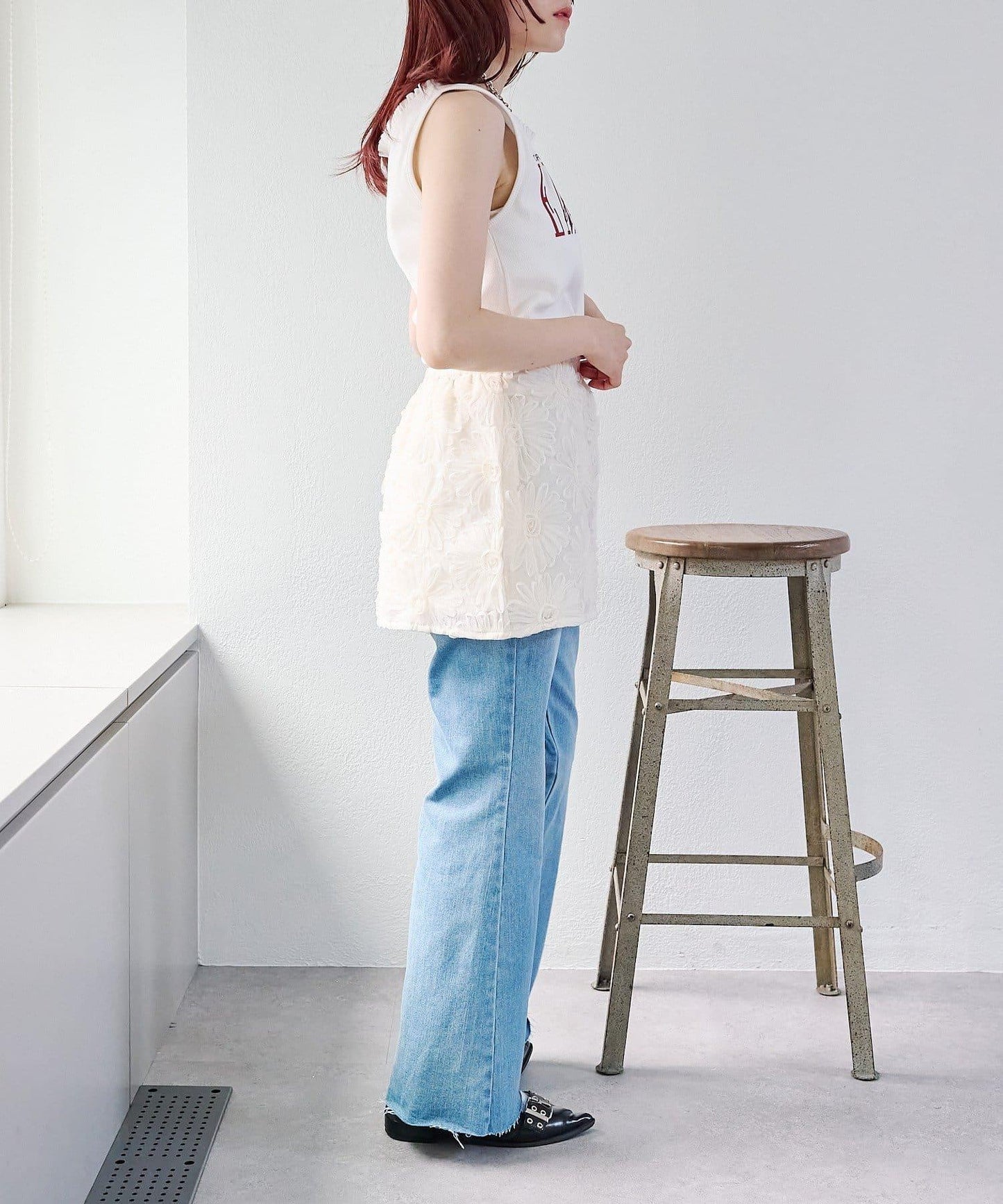 w closet 花卉蕾絲 迷你半身裙