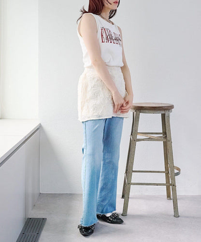 w closet 花卉蕾絲 迷你半身裙