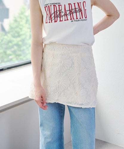 w closet 花卉蕾絲 迷你半身裙