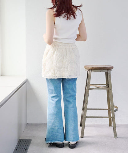 w closet 花卉蕾絲 迷你半身裙