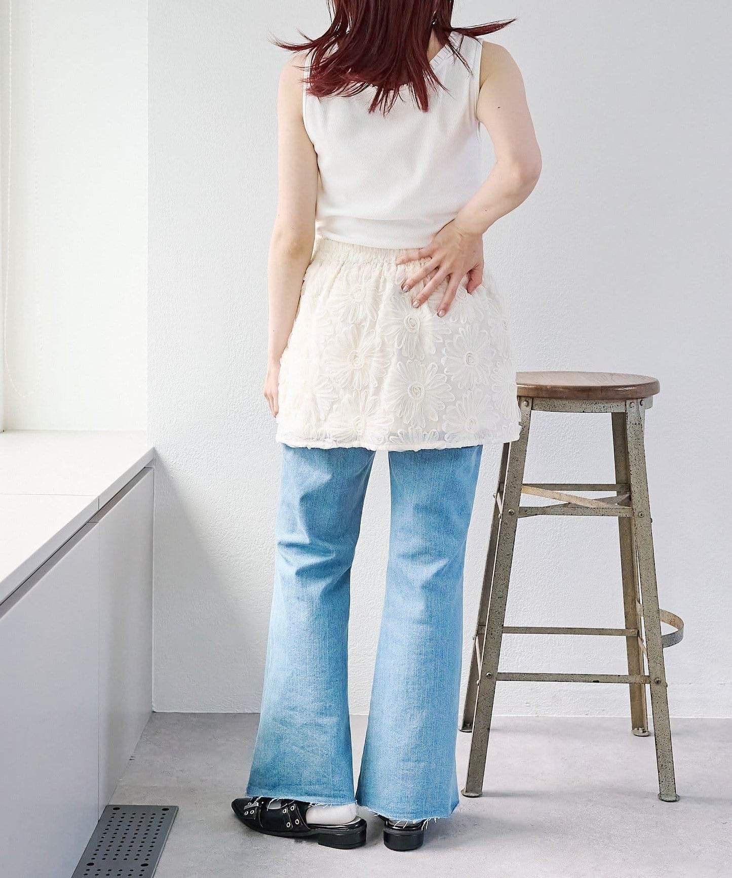 w closet 花卉蕾絲 迷你半身裙