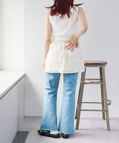 w closet 花卉蕾絲 迷你半身裙