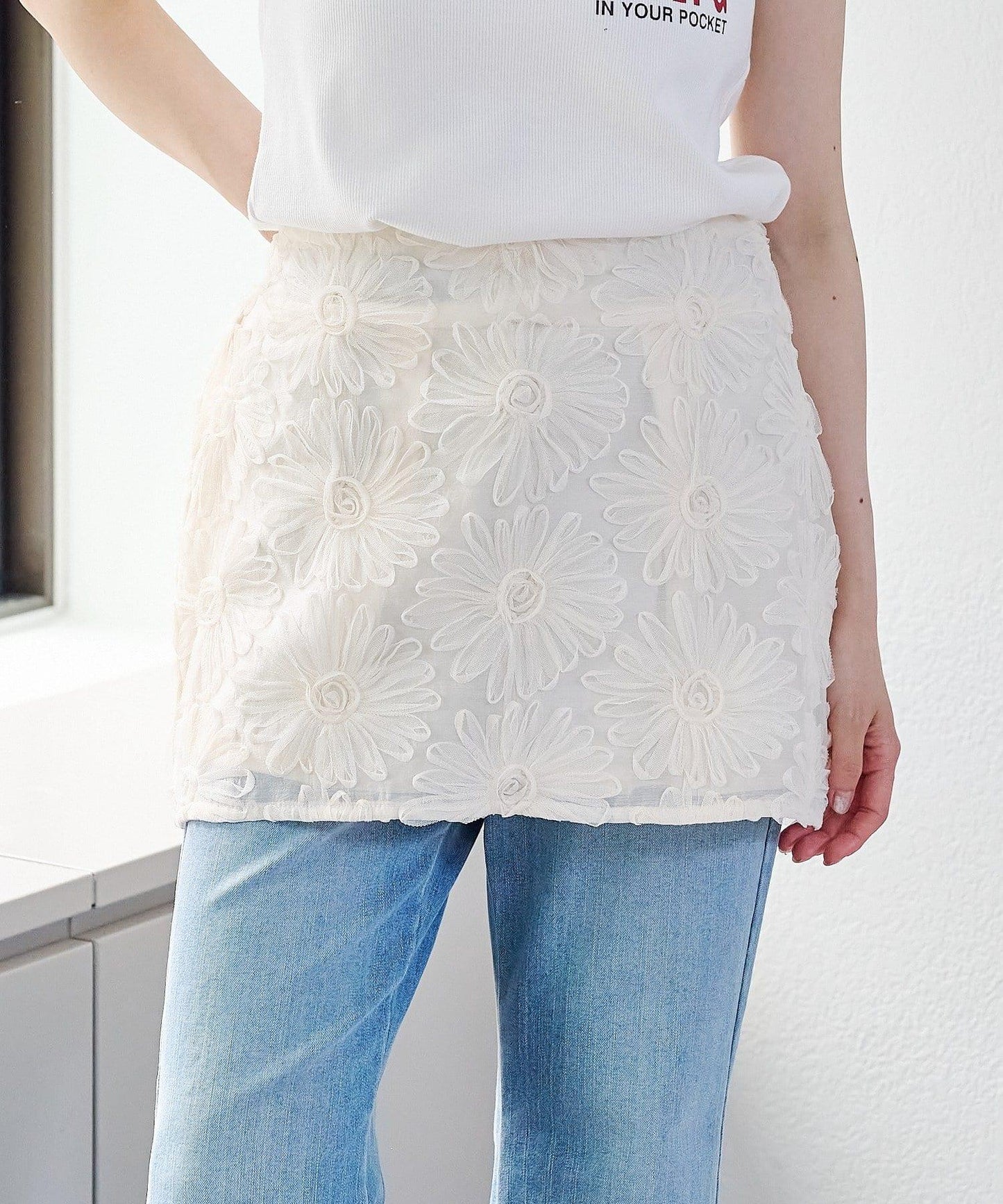 w closet 花卉蕾絲 迷你半身裙