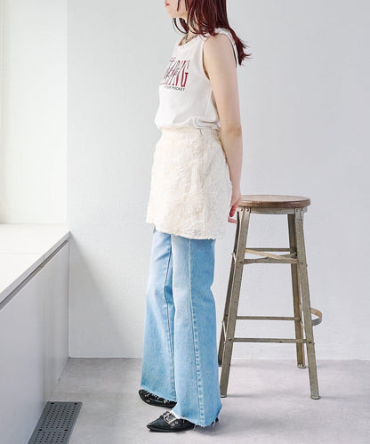 w closet 花卉蕾絲 迷你半身裙