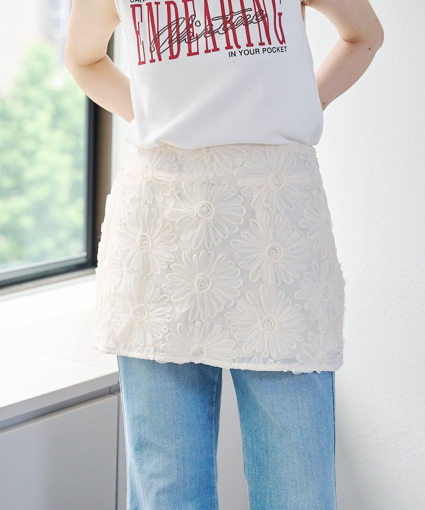 w closet 花卉蕾絲 迷你半身裙