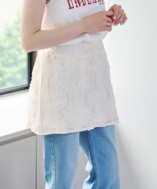 w closet 花卉蕾絲 迷你半身裙