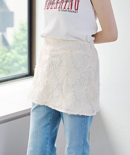 w closet 花卉蕾絲 迷你半身裙