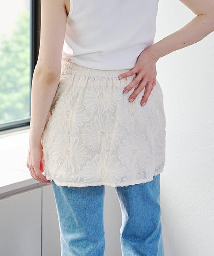 w closet 花卉蕾絲 迷你半身裙