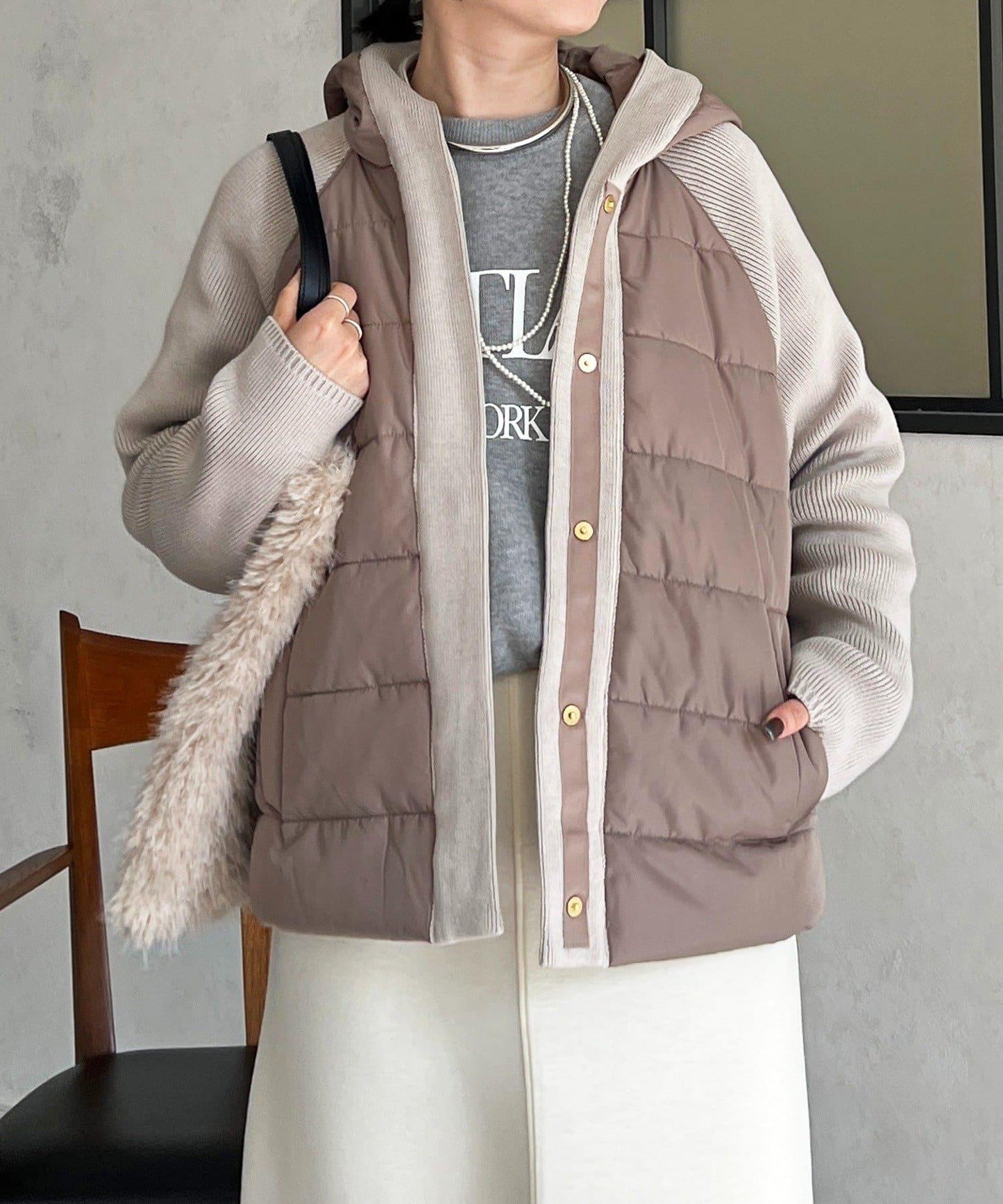 棉填充針織連帽夾克