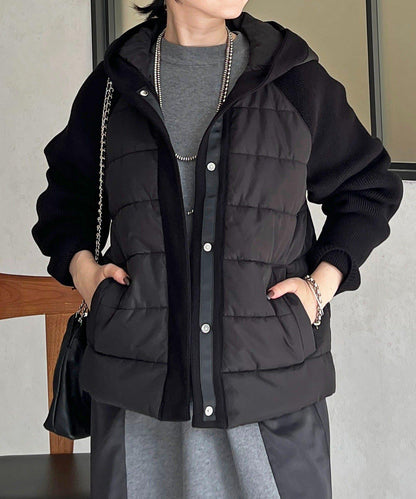 棉填充針織連帽夾克