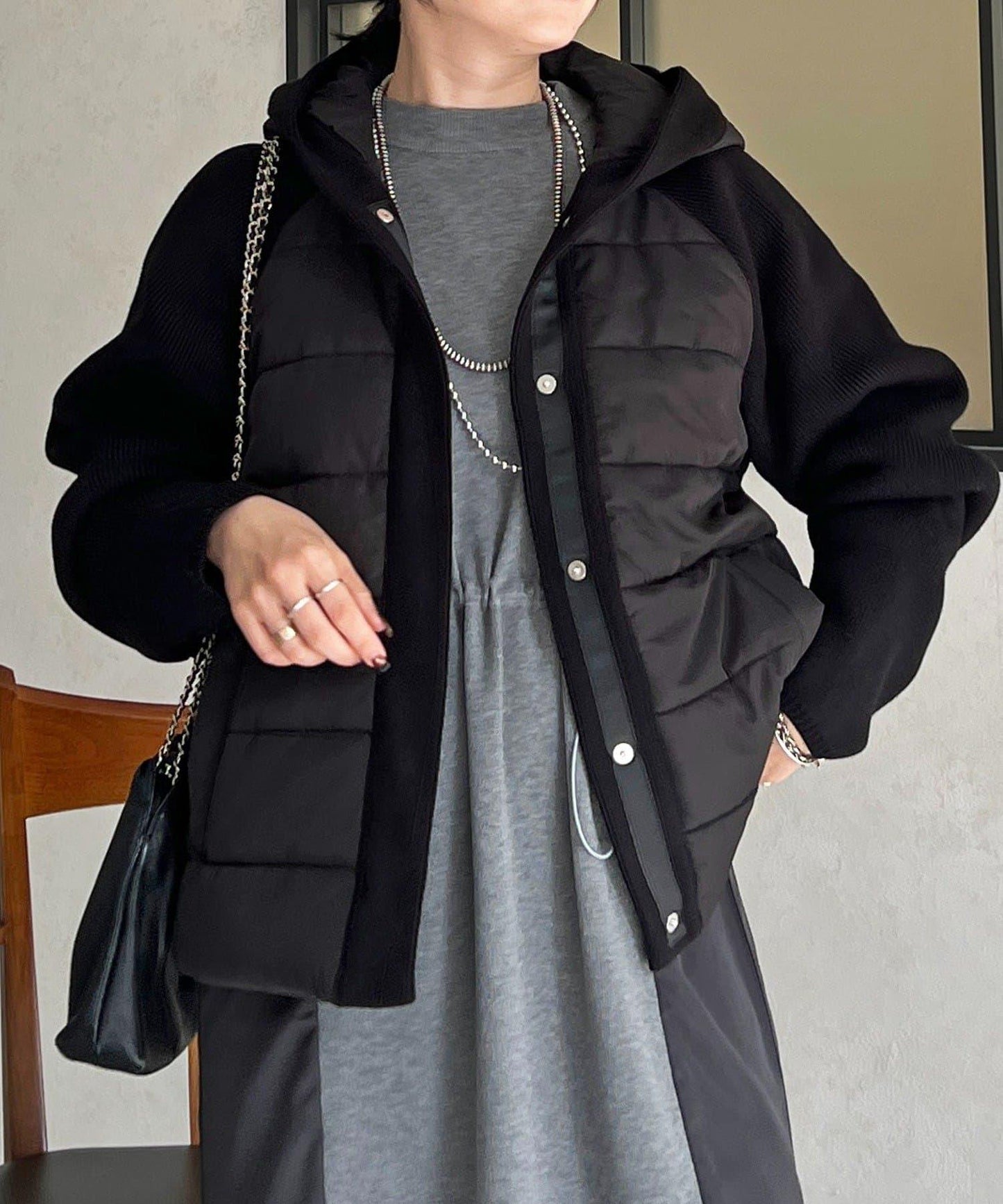 棉填充針織連帽夾克