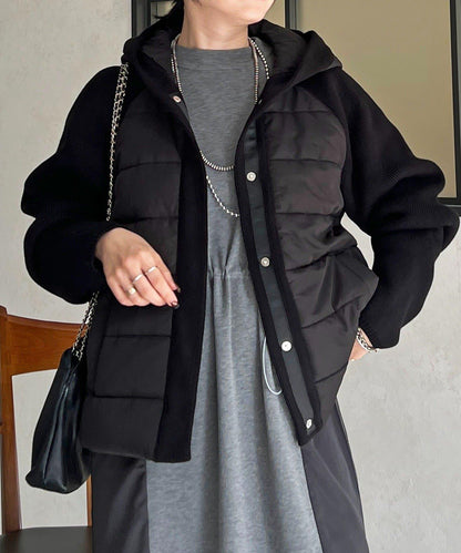 棉填充針織連帽夾克