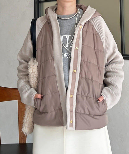 棉填充針織連帽夾克