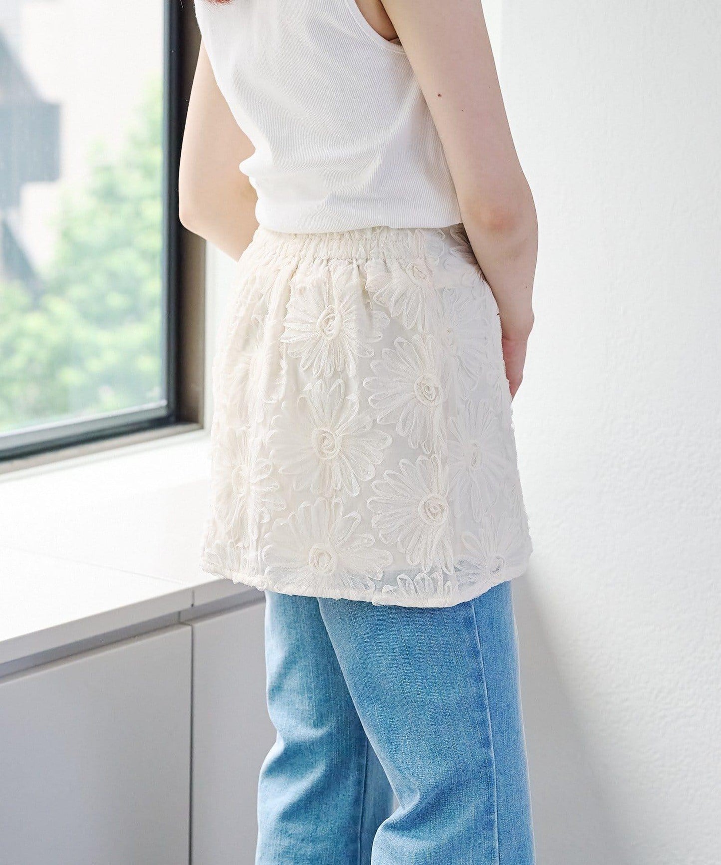 w closet 花卉蕾絲 迷你半身裙