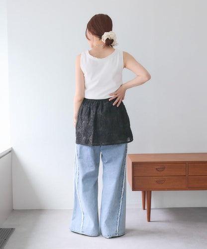 w closet 花卉蕾絲 迷你半身裙