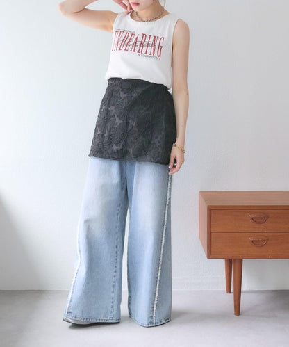 w closet 花卉蕾絲 迷你半身裙