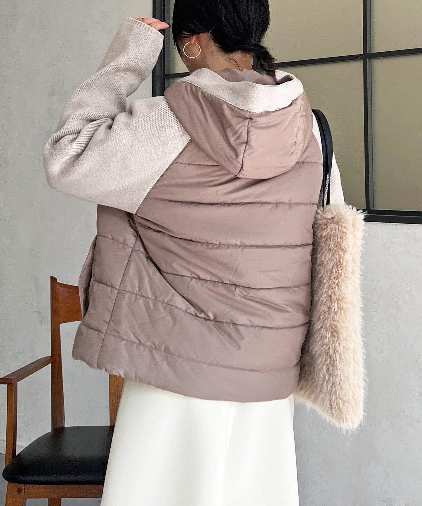 棉填充針織連帽夾克