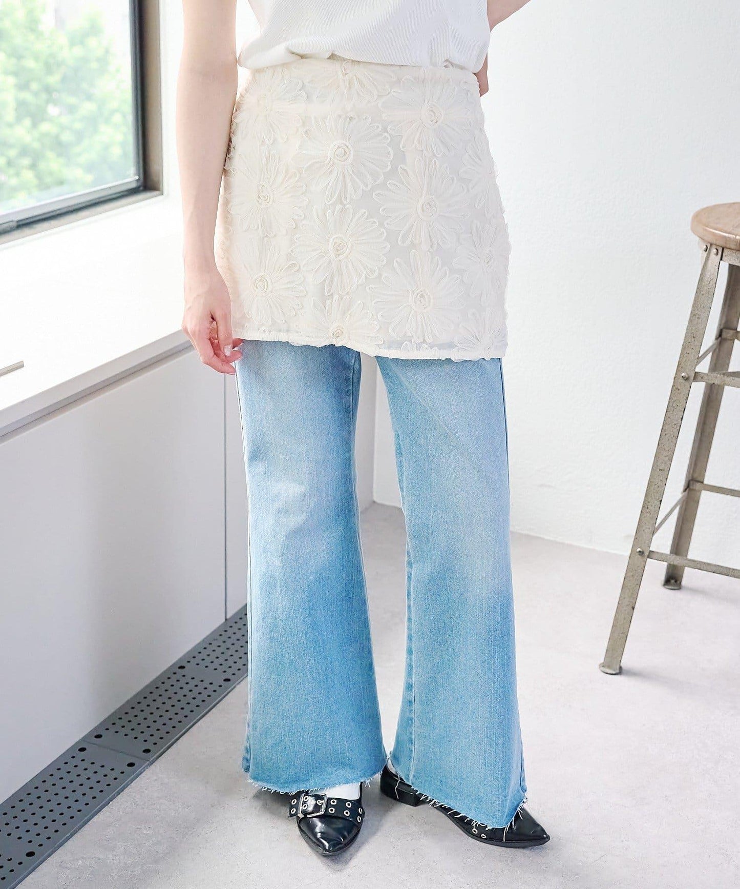 w closet 花卉蕾絲 迷你半身裙