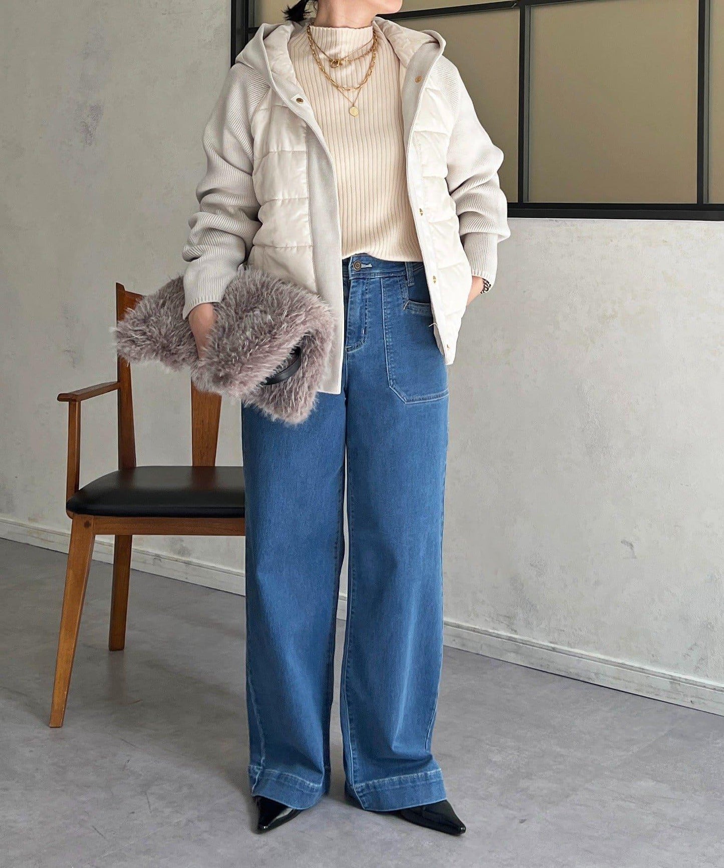 棉填充針織連帽夾克