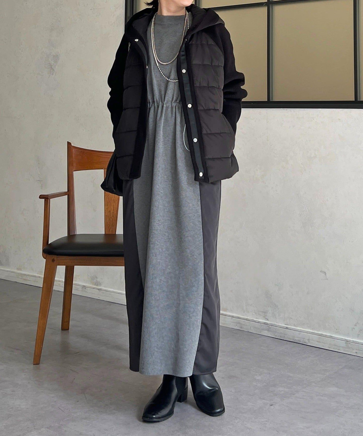 棉填充針織連帽夾克