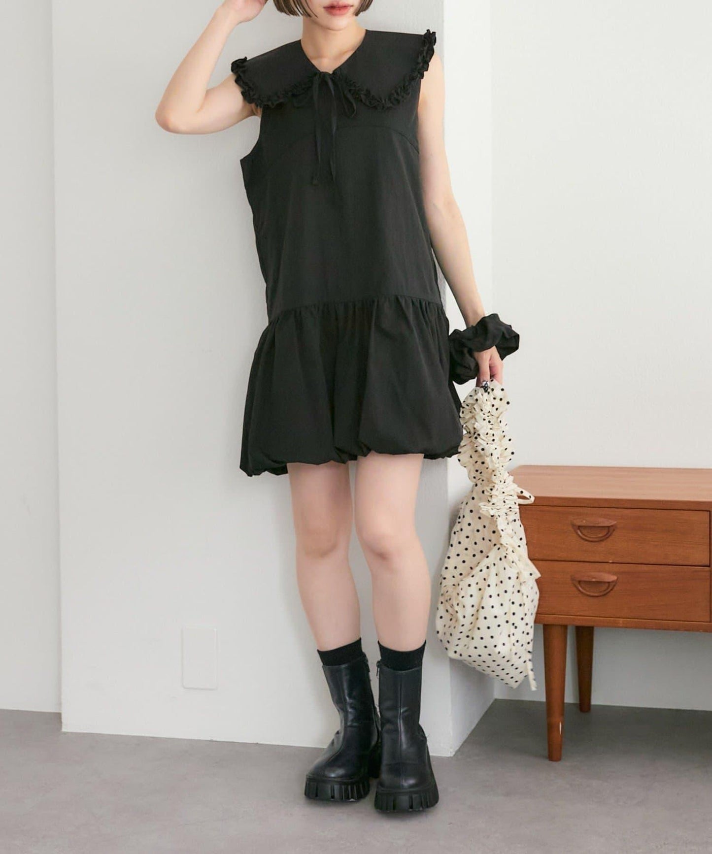 褶皺領 氣球廓形 連衣裙