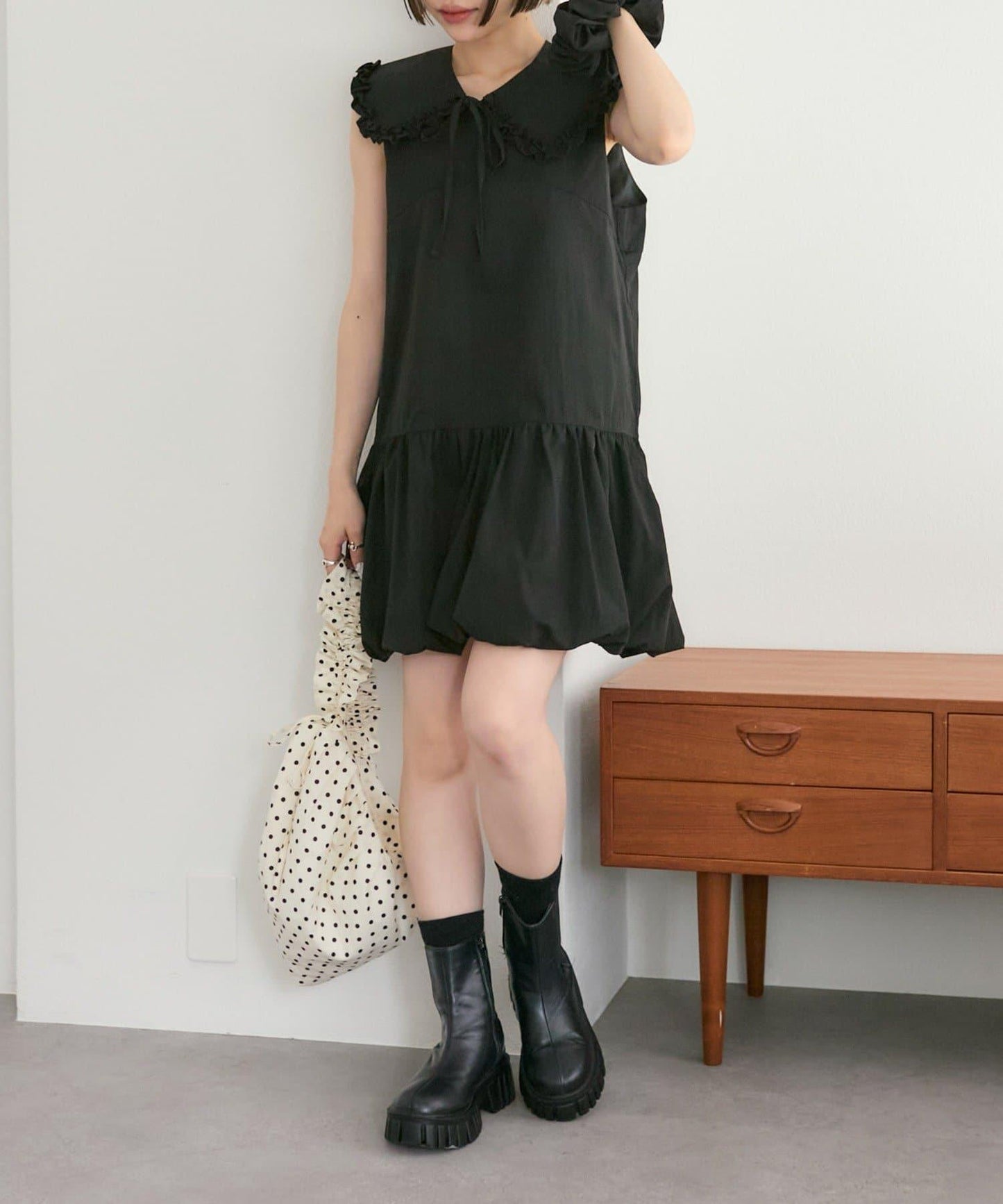 褶皺領 氣球廓形 連衣裙