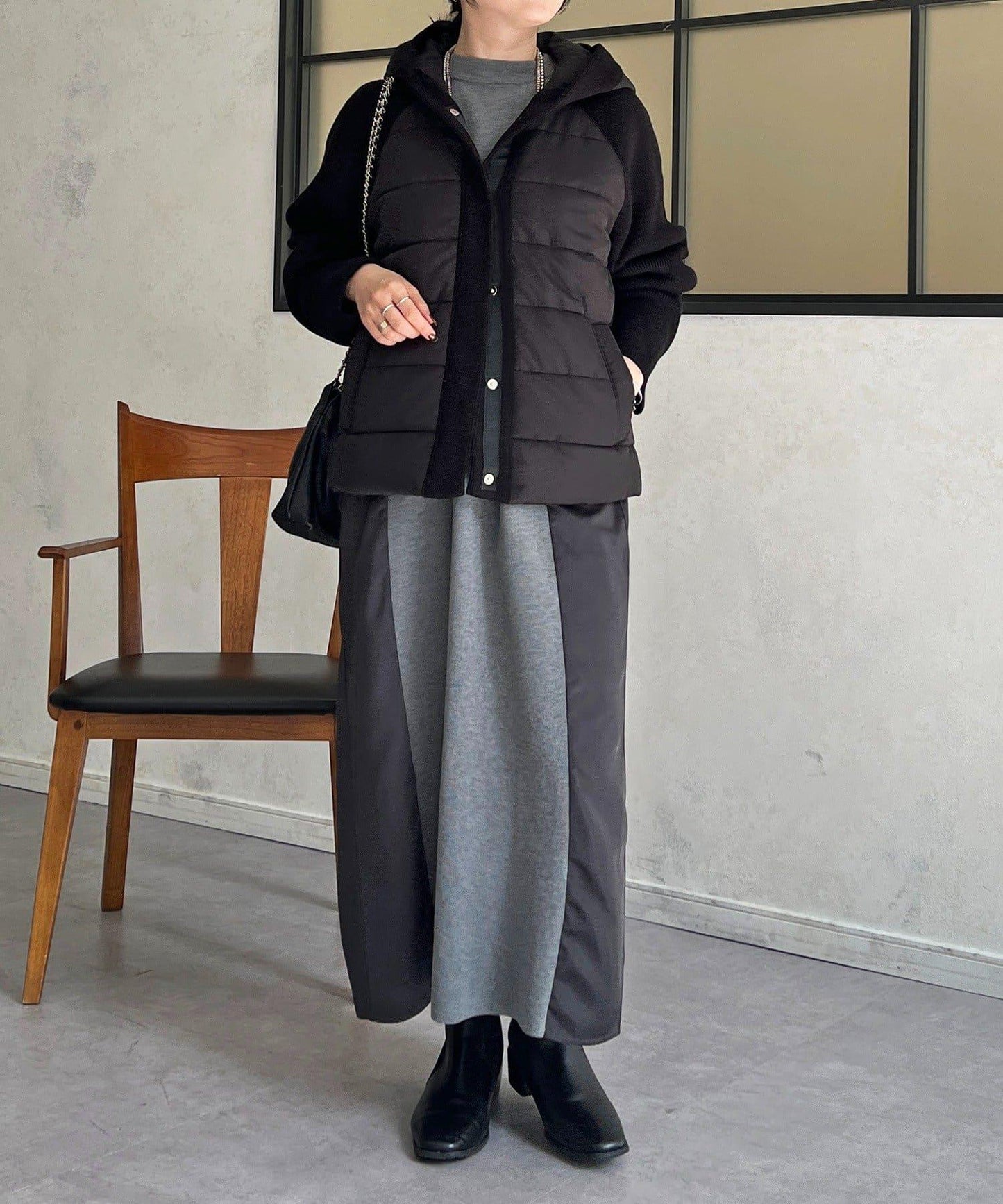 棉填充針織連帽夾克