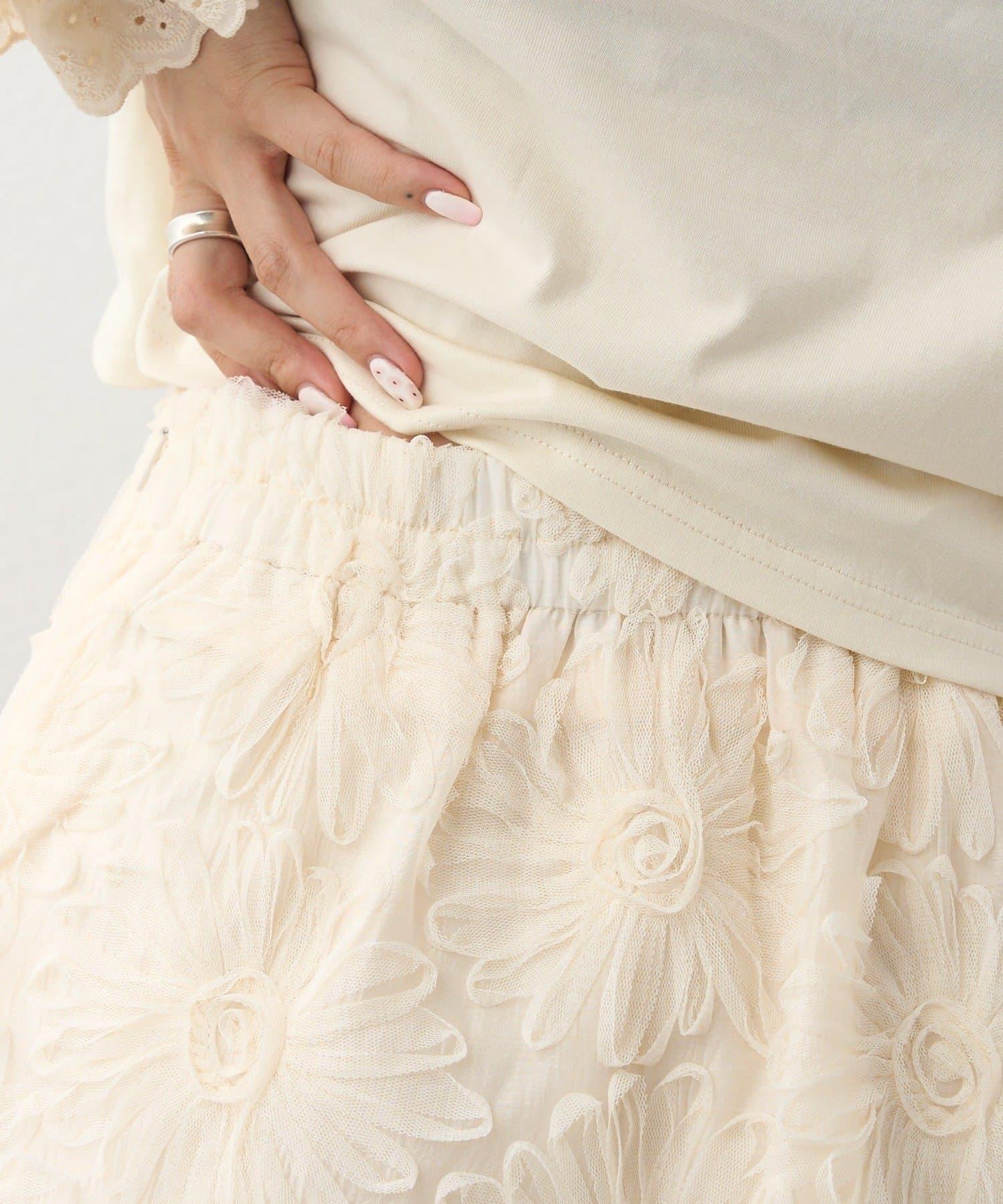 w closet 花卉蕾絲 迷你半身裙